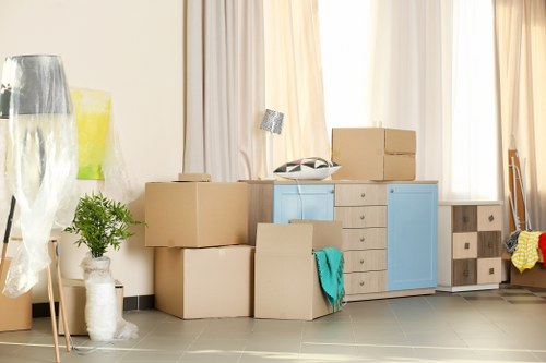 Students using storage space in Hackneywick for boxes and luggage