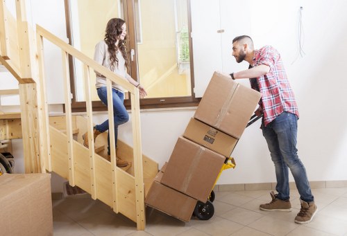 Packed boxes and furniture ready for short-term storage